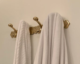 Perchero de latón macizo para toallas, perchero de pared de latón macizo, perchero antiguo con 3 ganchos, perchero de pared para baño