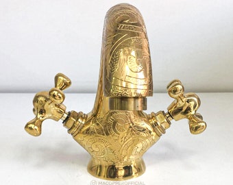 Bathroom Brass Faucet, Farmhouse Bathroom Faucet , Handcrafted Single Hole Faucet Unlacquered Brass Vintage sink Faucet Antique sink Faucet