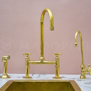 Unlacquered solid brass 8&quot; Brass Bridge faucet Flat Cross Handles with Straight Legs Brass Kitchen faucet