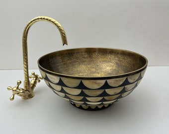 Lavabo de baño de latón, lavabo de baño de bronce, lavabo redondo hecho a mano, lavabo de tocador, lavabo redondo sobre encimera para tocador.