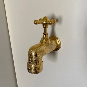 Solid Brass Cold Water Wall Faucet Unlacquered brass wall faucet Single Handle Brass Wall Water Tap Farmhouse Outdoor Wall Brass Faucet