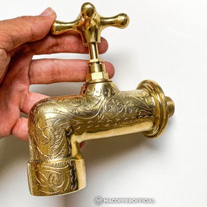 Unlacquered brass faucet , Wall mounted bathroom faucet wall mount brass faucet , wall bathroom vanity faucet, brass handle , garden faucet