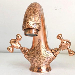 Handcrafted Copper Finish Bathroom Sink Faucet, Powder Room Copper faucet, Bathroom Vessel Sink Faucet, Farmhouse Bathroom Faucet
