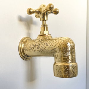 sink faucet , unlacquered brass wall faucet , wall water tap , farmhouse bathroom faucet , brass wall tap