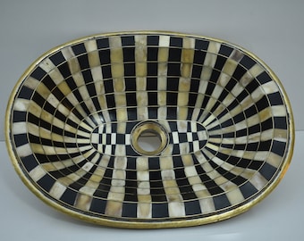 Brass and Resin Drop in Sink Handcrafted Brass Oval Drop-in Bathroom Sink Antique Powder Room Sink Vanity Brass Oval Bowl Sink for Lavatory