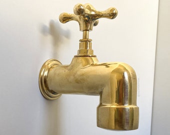 Wall faucet, garden tap, unlacquered brass faucet, outdoor faucet, farmhouse bathroom brass tap