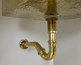 P-Siphon-Ablaufrohr aus Messing für Badezimmer, unlackiertes Messing, Pop-Up-Abfluss, Abflussstopfen für Waschbecken, P-Siphon-Ablaufgarnitur