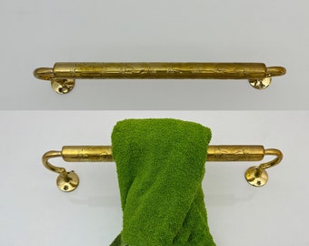 Barra de toalla de latón para toalla de baño, toallero de baño grabado Barra de toalla de latón, toallero montado en la pared de latón, accesorios de baño de latón