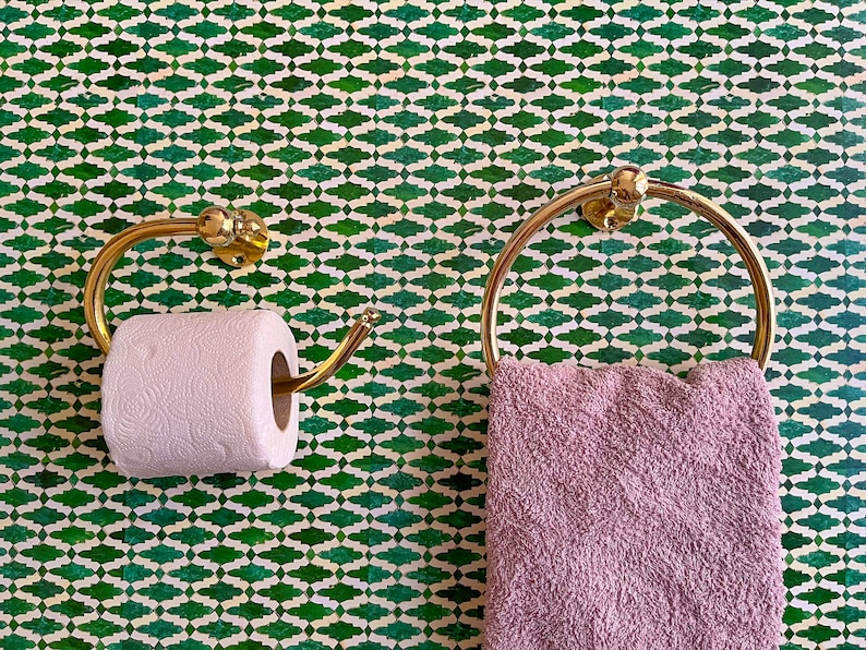 Handdoekhouder van messing, Messing rolhouder voor badkamer, Handgemaakte messing toiletrolhouder, Toiletrolhouder, Handdoekring, Badkamerhouders afbeelding 2