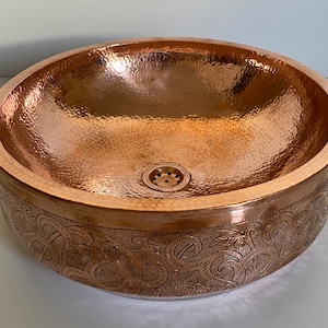 Handcrafted Copper Bathroom Vessel Sink, Powder Room Countertop Bowl Sink, Copper Farmhouse Bathroom Basin, Outdoor Round Vessel Sink