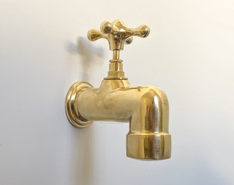 Brass farmhouse bathroom faucet ,Farmhouse wall water tap , Outdoor wall  faucet , Brass water tap , Vintage wall faucet , Wall Mounted tap