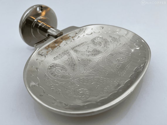 Chrome  Soap Holder for Shower Wall Handcrafted Chrome Finish Wall Mounted Soap Dish for Bathroom Engraved Silver Handmade Soap Dish
