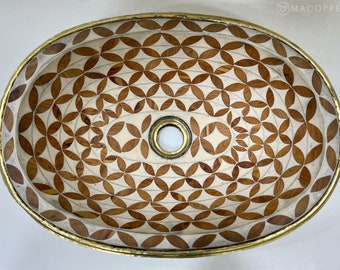 Drop in Brass Powder Room Sink Oval Drop in Bathroom Sink Handcrafted Brass and Resin Bathroom Basin Drop-In Farmhouse Bathroom Sink