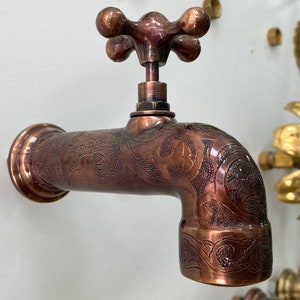 Handcrafted Copper Sink Faucet, Single Handle Faucet Cold Water, Vanity Sink Wall Faucet For Bathroom, Copper Faucet Kitchen,Outdoor Tap