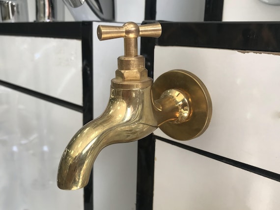 Small Wall Faucet Spigot Water Tap antique Unlacquered Solid Brass