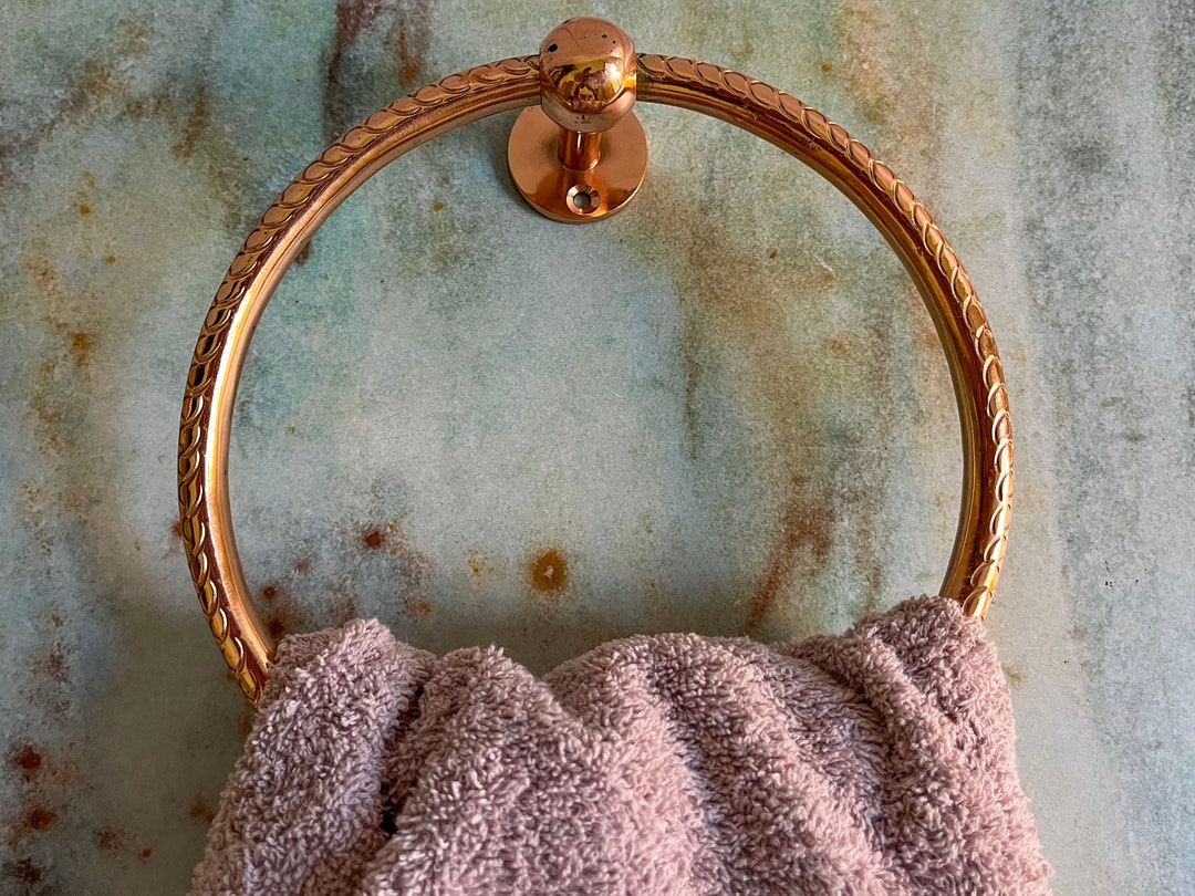 Copper Towel Holder for Bathroom Wall , Engraved Towel Holder Ring, Copper Finish Towel Hanging