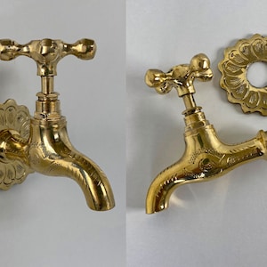 Unlacquered brass wall Small faucet Solid Brass Cold Water Wall Tap Single Handle Brass Water Tap Farmhouse Outdoor Wall Brass Faucet