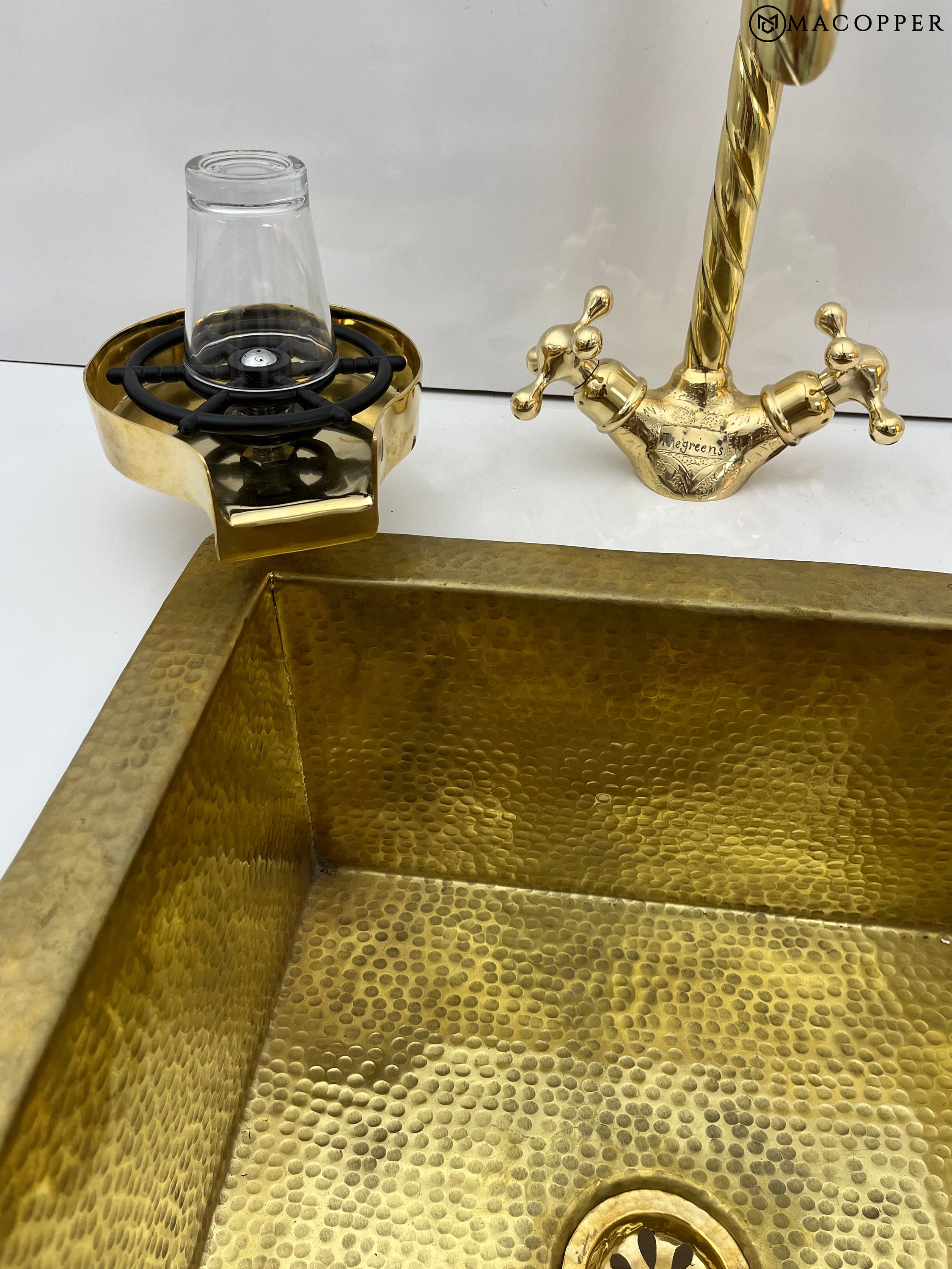 Solid Brass Glass Rinser for Kitchen Sink, Heavy Brass Bottle Washer ...