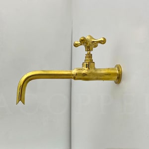 Brass Wall Faucet Wall Mount Brass Faucet Single Handle Faucet Cold Water Tap Farmhouse Bathroom Faucet Lavatory Cold Water Vintage long Tap