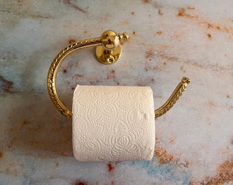 Handmade Brass Toilet Paper Holder, Unlacquered Brass Hand Engraved Toilet Roll Holder, Wall Mounted Toilet Roll Hook,Bathroom Paper Holder