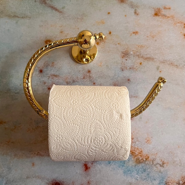 Handmade Brass Toilet Paper Holder, Unlacquered Brass Hand Engraved Toilet Roll Holder, Wall Mounted Toilet Roll Hook,Bathroom Paper Holder