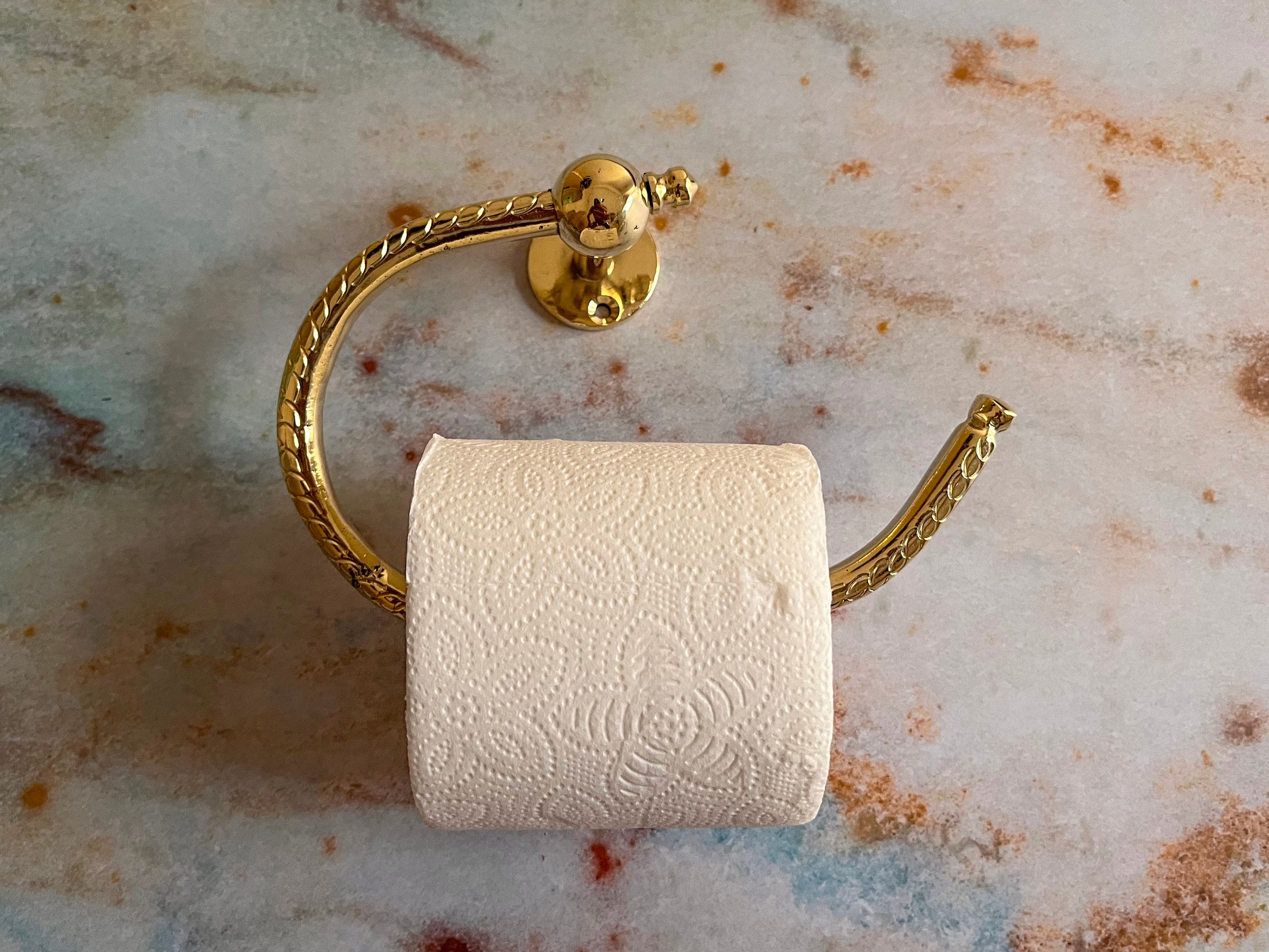 Handmade Brass Toilet Paper Holder, Unlacquered Brass Hand Engraved Toilet Roll Holder, Wall Mounted Toilet Roll Hook,Bathroom Paper Holder