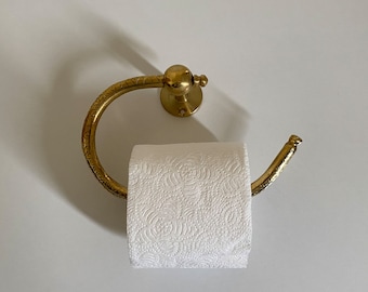 Unlacquered Solid Brass Toilet Paper Holder, Handcrafted Powder Room Roll Holder,Hand Engraved Wall Mounted Toilet Roll Holder