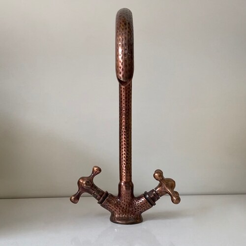 Copper Finish Gooseneck Kitchen Faucet Handcrafted Vintage Etsy