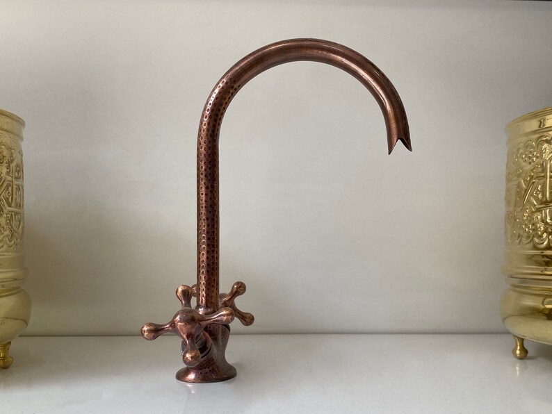 Copper Finish Gooseneck Kitchen Faucet Handcrafted Vintage Etsy