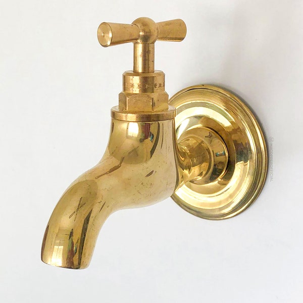 vintage brass water tap , Unlacquered Brass wall tap , wall faucet , wall mount tap , bathroom wall tap , garden wall faucet