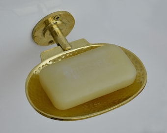 Jabonera de latón montada en la pared para baño, jabonera de latón para pared de ducha, jabonera hecha a mano de latón martillado sin lacar