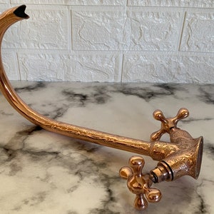 Bathroom and Kitchen Copper Faucet, Gooseneck Faucet, Copper Finish Faucet, Kitchen Faucet With Vintage Cross Handles Hot Cold water