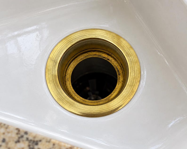 Unlacquered Brass Garbage Disposal Flange - Deep Kitchen Sink Flange, Fits 3-1/2 Inch Standard Drain Hole | Handmade Moroccan Solid Brass image 1