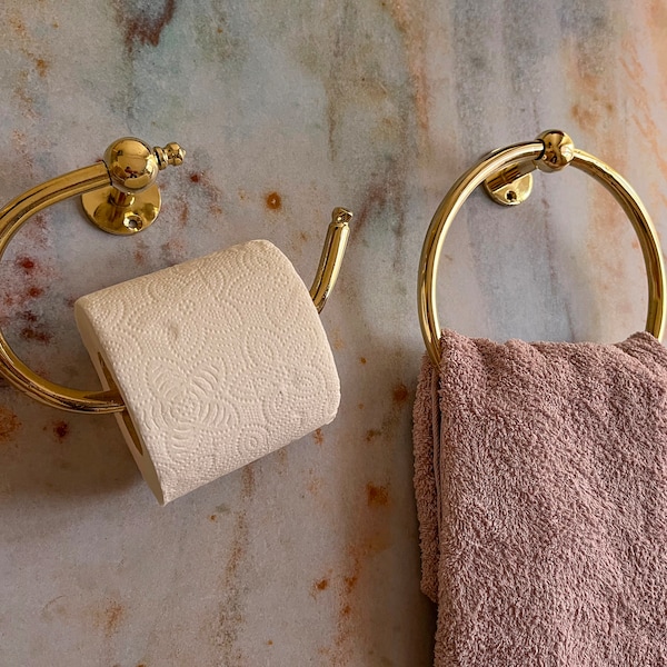 Brass towel holder,Brass Roll Holder For Bathroom,Handmade Brass Toilet Paper Holder,Toilet Roll Holder,towel hanging ring,Bathroom Holders