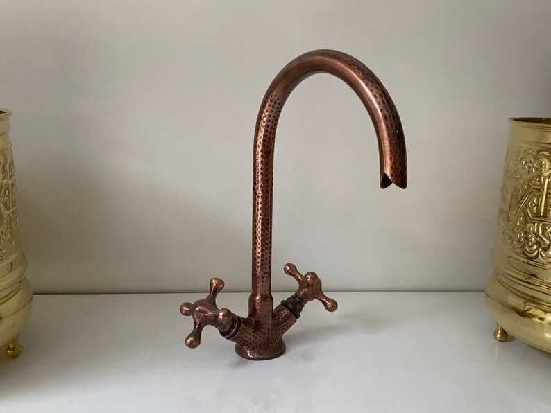 Copper Finish Gooseneck Kitchen Faucet Handcrafted Vintage Etsy