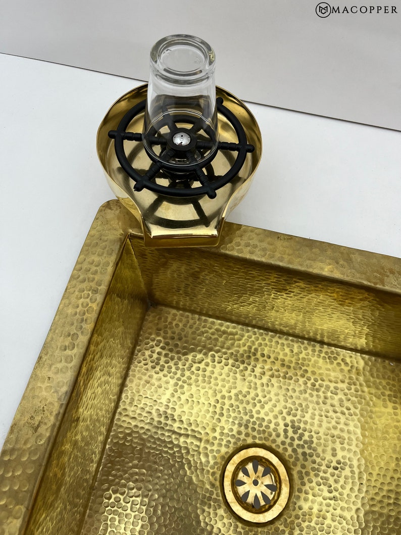Solid Brass Glass Rinser for Kitchen Sink, Heavy Brass Bottle Washer ...