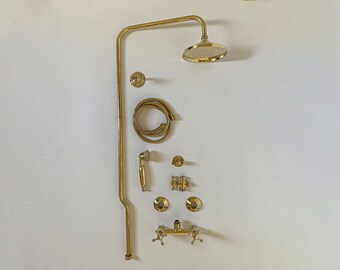 Duschsystem In Antikem Messing – Mit Regendusche, Handbrause & Wannenauslauf, Wandmontage