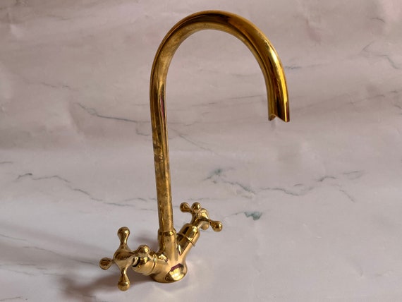 Grifo para fregadero de cocina con cuello de cisne de laton sin lacar grifo de laton