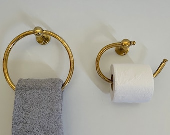 Handgemaakte messing toiletrolhouder, messing handdoekhouder, koperen rolhouder voor badkamer, toiletrolhouder, handdoek hangende ring, badkamerhouders