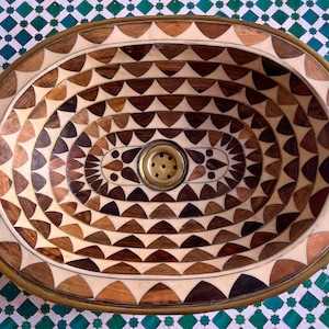 Oval Bathroom Drop in Sink 19&#39;&#39;x 14&quot; Handcrafted Brass and Wood Farmhouse Bathroom Sink Drop in Brass Powder Room Sink
