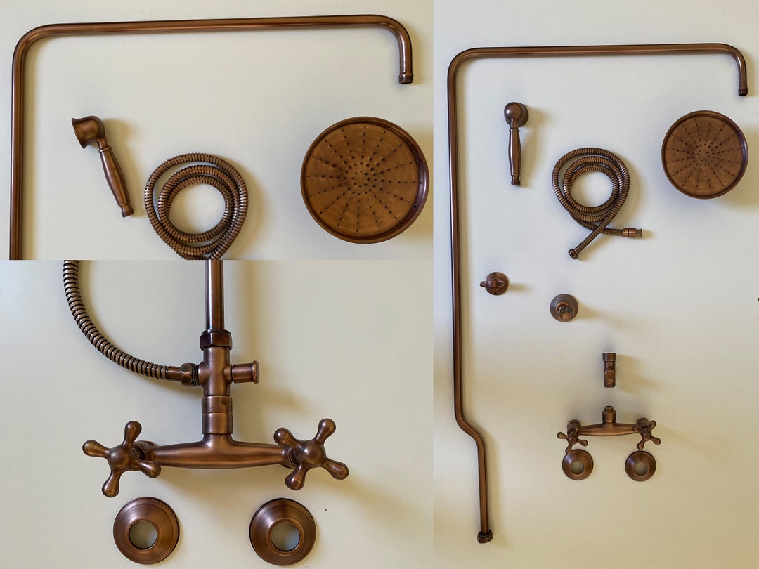 Copper Exposed Shower Combo System Rain Shower Head and Hand Etsy
