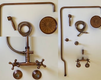 Copper Exposed Shower Combo System, Rain Shower Head and Hand Shower,Handheld And Round Shower Head, Copper Fixtures