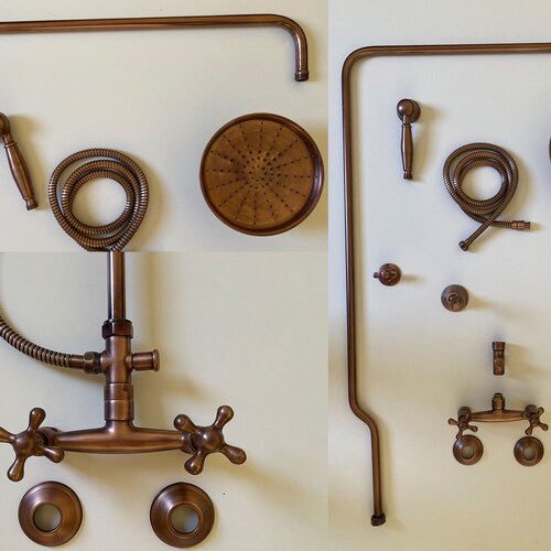 Dark Copper Shower System Round Copper Shower Head Combo Etsy