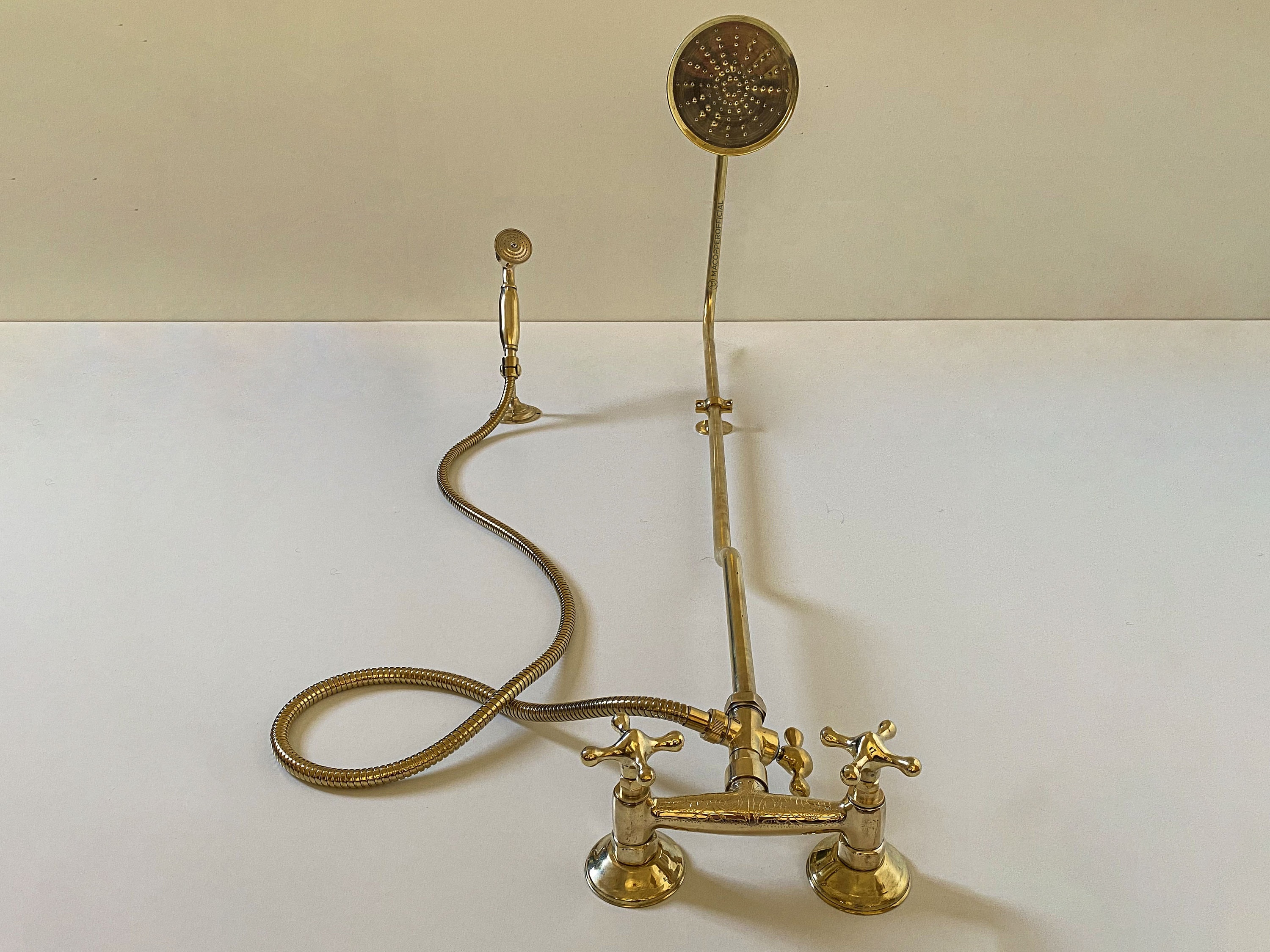 Duschsystem In Antikem Messing – Mit Regendusche, Handbrause & Wannenauslauf, Wandmontage