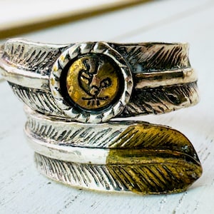 925 Sterling Silver Kokopelli Feather Wrap Style Ring