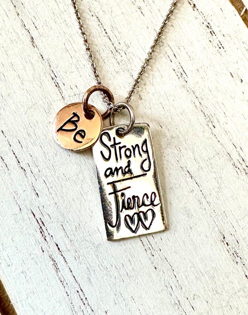 925 Sterling Silver Tag Charm Pendant Chain Necklace be Strong and