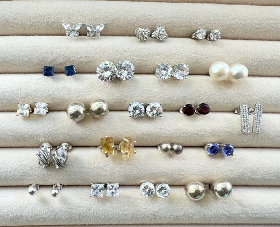 Estate Collection Vintage Sterling Silver Stud Earrings – 20Pairs