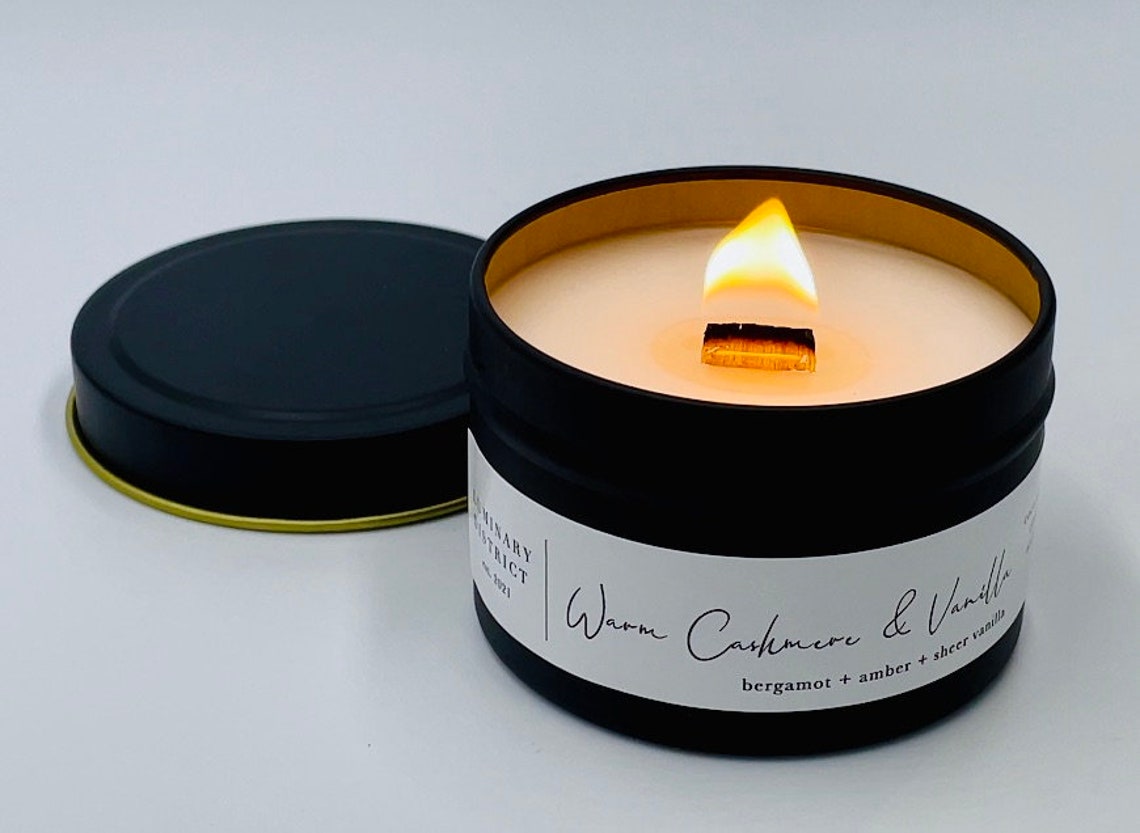 4 oz Black Tin Candle Handmade Candle Coconut Apricot Wax Etsy