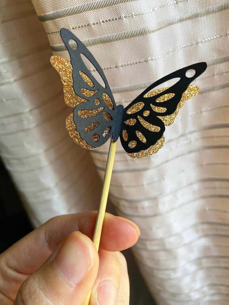 3D Black and Rose Gold Butterfly Cupcake Toppers Birthday Cake Toppers