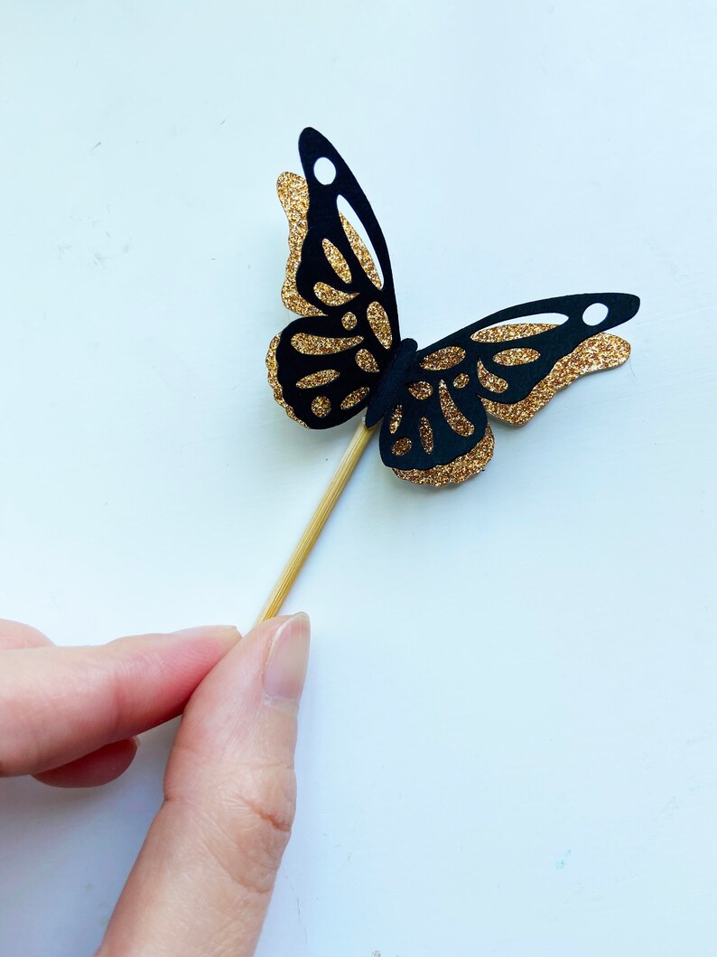 3D Black and Rose Gold Butterfly Cupcake Toppers Birthday Cake Toppers